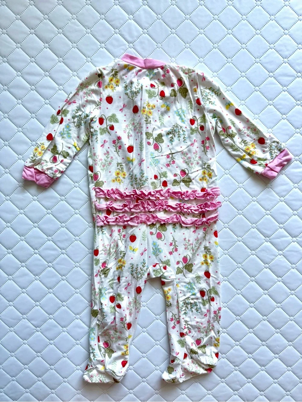 Milkberry Floral & Strawberry Footed Pajamas - Pink, Blue, White set of 3